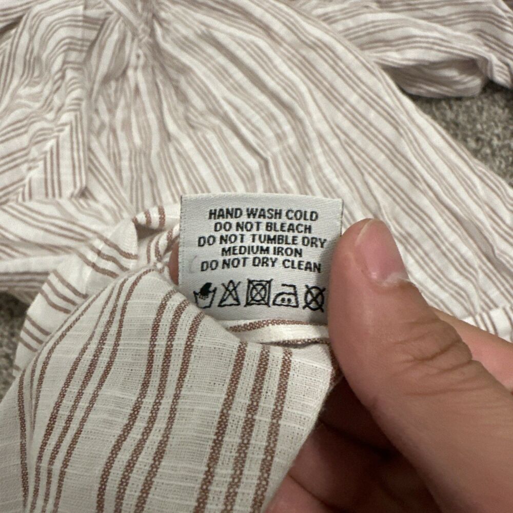 Daughters Of India Striped Linen Poet's Blouse w/Tie Neck Women’s Size Small - Picture 9 of 9